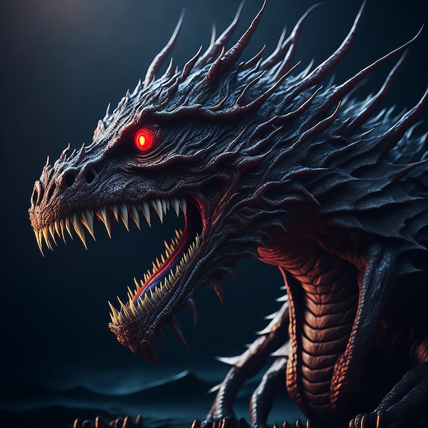 Arte de personagem de dragão olho vermelho dragão fundo dragão vermelho foto realista