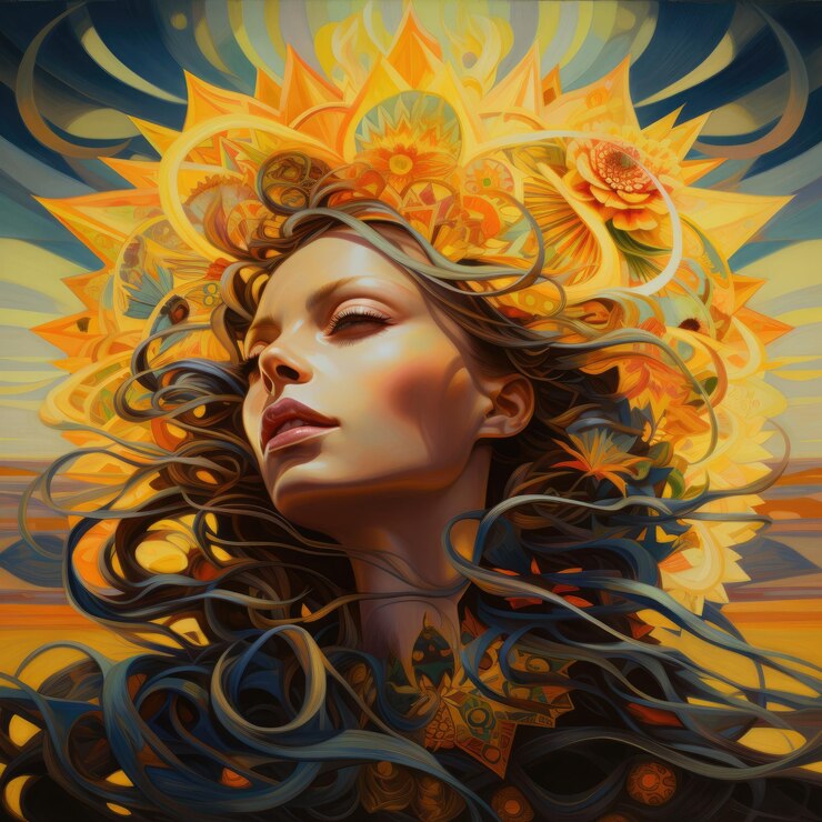 Foto arte de personagens de sol e mulher