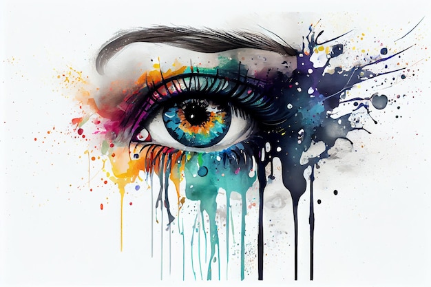 Arte de respingo de aquarela de olho de mulher abstrata generative ai