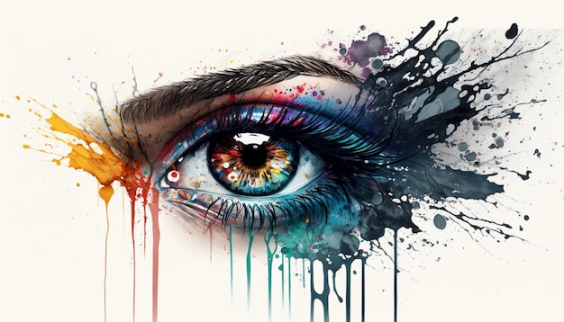 Arte de respingo de aquarela de olho de mulher abstrata Generative Ai