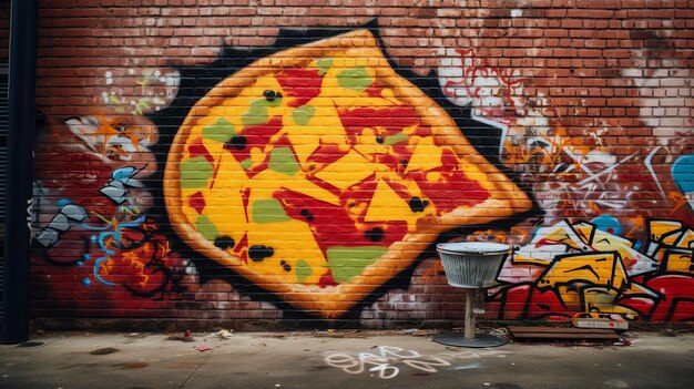 Arte de Rua Dinâmica Fatias de Pizza Hiperdetalhadas Em Meio de Virões de Graffiti Vibrantes