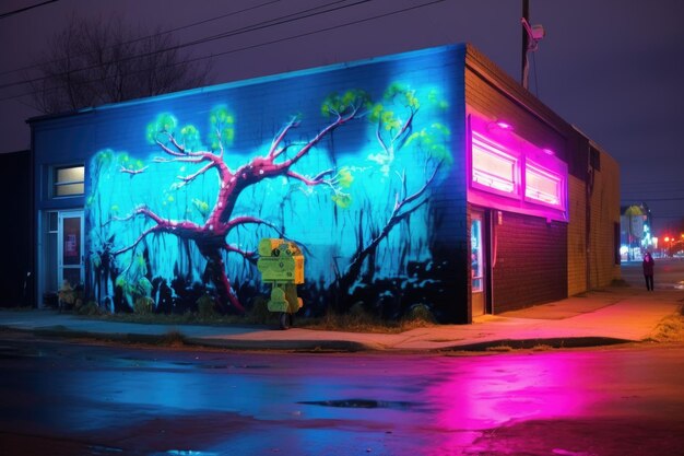 Arte de rua neon com elementos da natureza criados com IA generativa