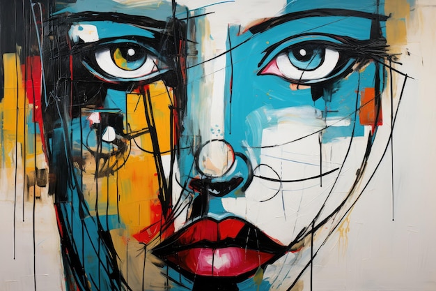 Arte de rua Pintura abstrata colorida na parede Urbana Cultura Contemporânea Expressionismo abstrato rosto AI gerado