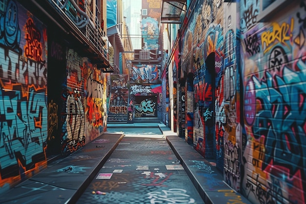 Foto arte de rua vibrante adornando as muralhas da cidade