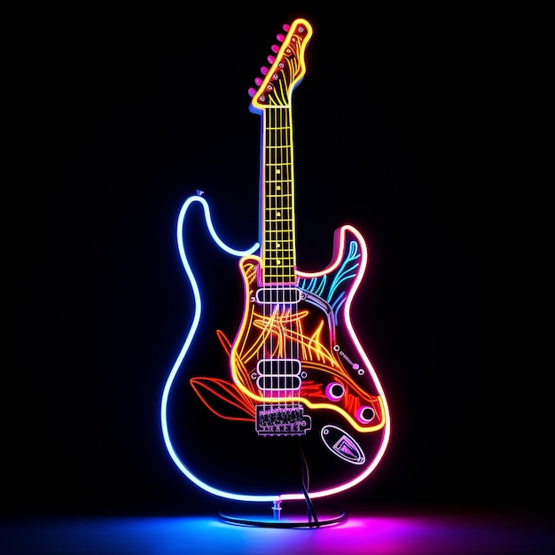 Arte de silhueta de neon de guitarra elétrica