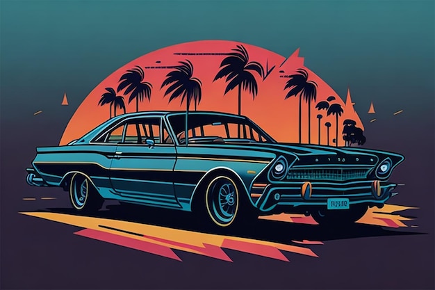 arte de t-shirt design gráfico design plano de um carro clássico retro