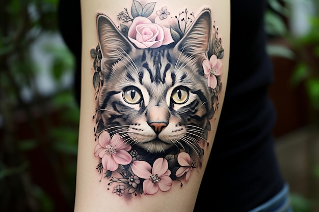 Arte de tatuagem felina em tinta preta AI