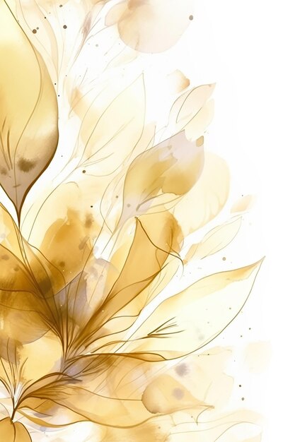 Arte de tinta de álcool com folha botânica dourada clara e floral para papel de convite gerador de IA