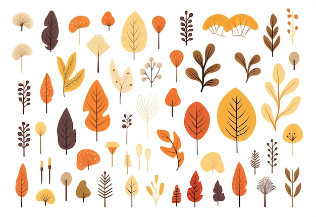 Arte decorativo impresión gráfica fondo conjunto patrón ilustración de hojas abstracto otoño diseño de naturaleza planta