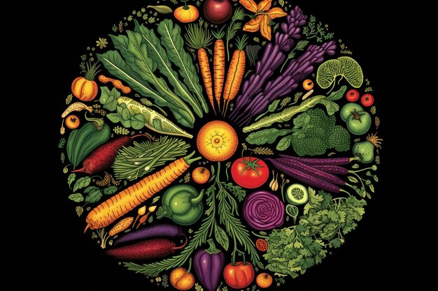 Foto arte de dibujos en círculo de verduras