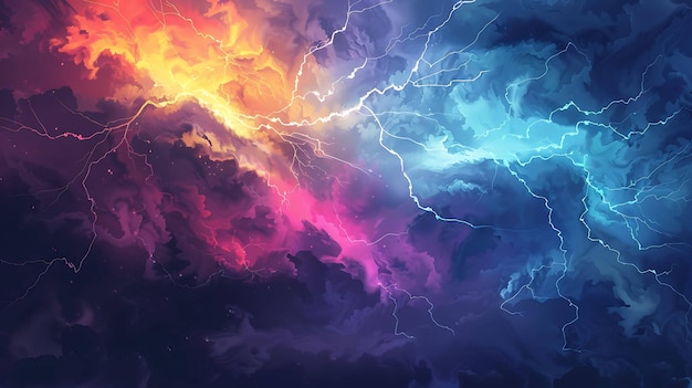 Arte digital abstracto de relámpagos que golpean a través de las nubes