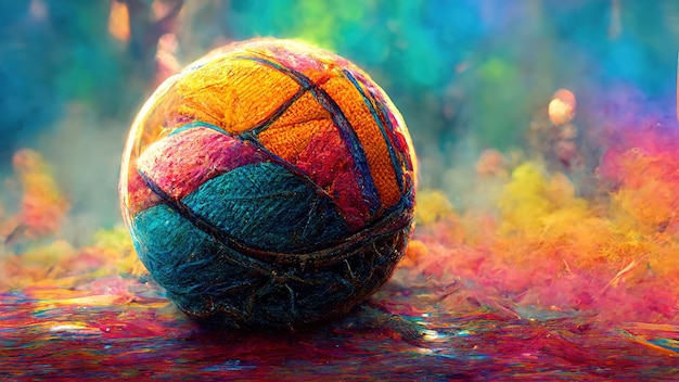 Arte Digital Bola de Basquetebol Multi Cor Ilustração Pintura Hiper-Realista Arte Conceitual