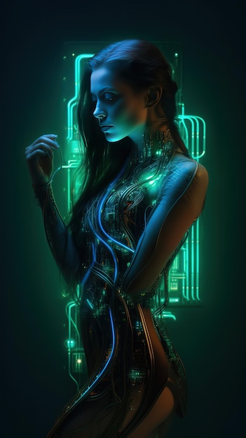 Arte digital Una chica con traje azul.