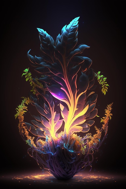 Arte digital de colores brillantes de un árbol con un pájaro en él generativo ai