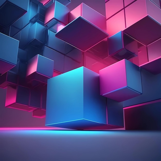 Un arte digital de un cubo con un fondo azul y rosa IA generativa