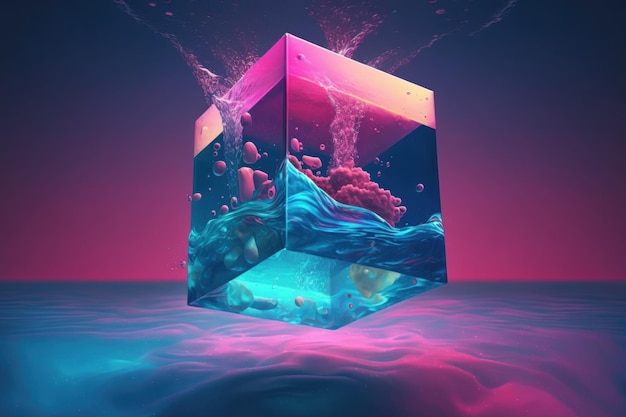 Un arte digital de un cubo con las palabras "el agua es visible"