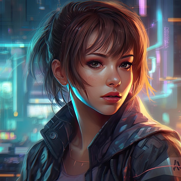 Arte digital cyberpunk netrunner girl