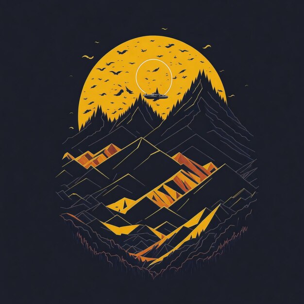 Arte digital da montanha para design de montanhas de viagem de camiseta