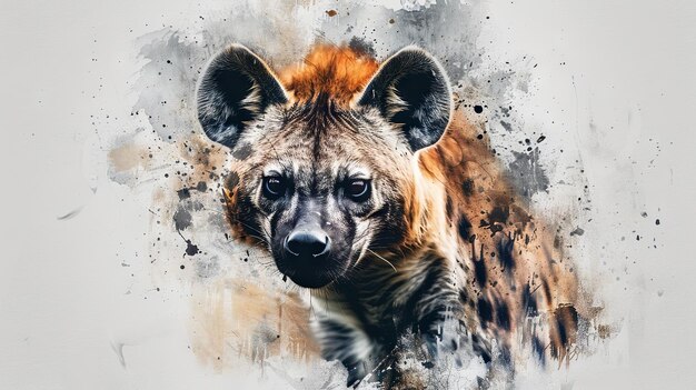 Arte digital de hiena manchada contra um fundo abstrato