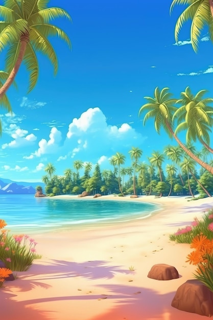 Arte digital de uma praia paradisíaca tropical com águas cristalinas Illustration Generative AI