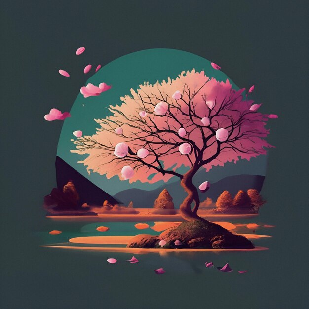 Foto arte digital diseño de camisetas papel de pared fondo bonsai árbol sakura inteligencia artificial arte