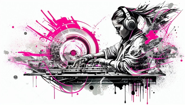 Foto un arte digital de un dj con un fondo rosa y la palabra dj en él.