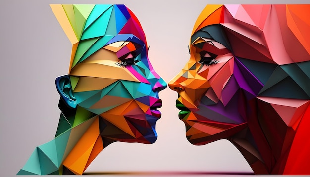 Un arte digital de dos caras con diferentes colores.