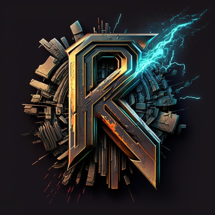 Foto arte digital del emblema robótico del alfabeto