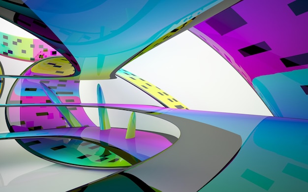 Un arte digital de una estructura de vidrio de colores con la palabra "en él".