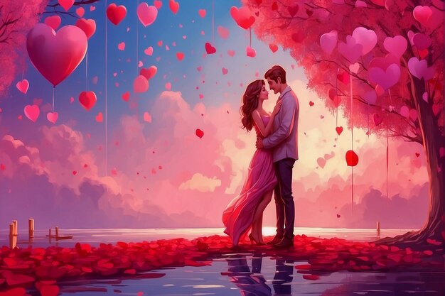 Arte digital de fantasía para el día de San Valentín con una pareja romántica