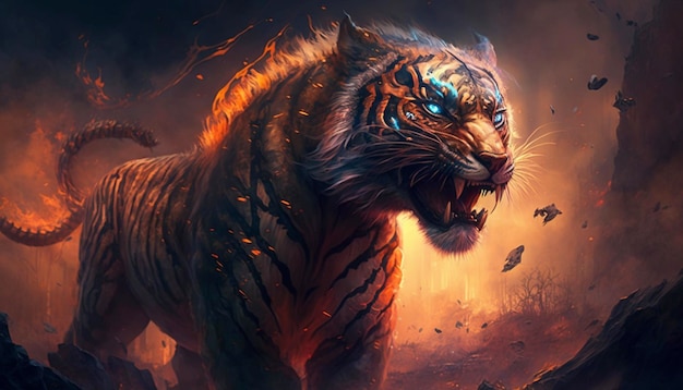 Arte digital de fantasía de un tigre Generativo Ai