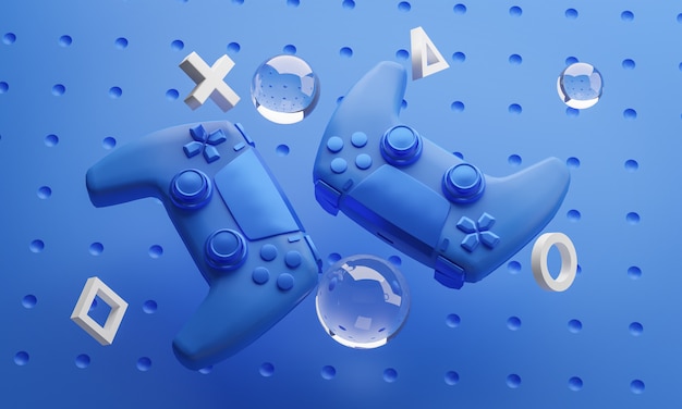 Arte digital de fondo azul Gamepad Renderizado 3D