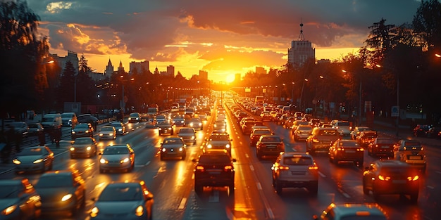 Arte digital generado por redes neuronales del tráfico en la autopista en un día soleado de verano Concepto Arte Digital Red Neural Tráfico en autopistas Día soleado Tema de verano