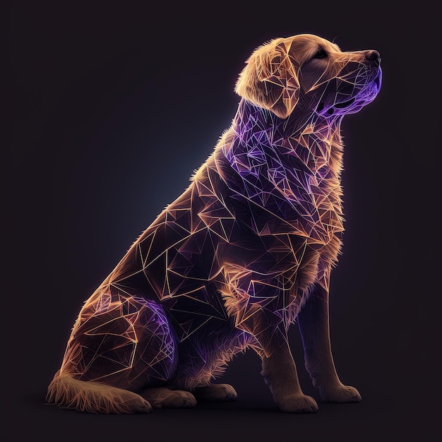 Arte digital Golden Retriever brilhando em linhas com fundo isolado