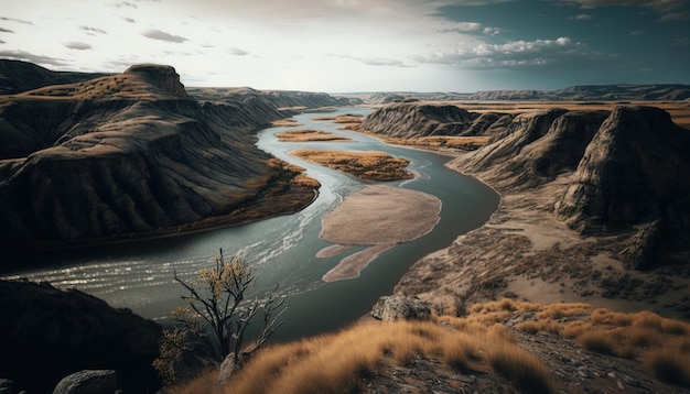 Arte digital Hermosa vista de fondo del paisaje del río Missouri Egipto al atardecer