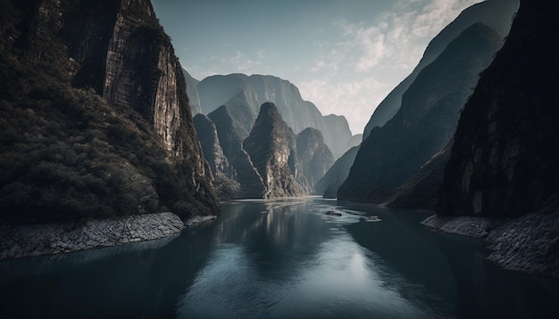 Arte digital de un hermoso paisaje del lago del río Yangtze