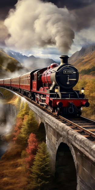 Arte digital de Hogwarts Express en el viaducto de Glenfinnan