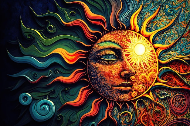 Arte digital de ilustración de sol creado con ai generativo