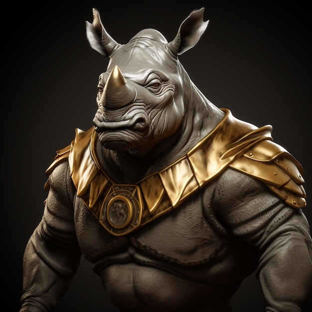 arte digital inspirado en cómics de rinoceronte vestido como un superhéroe