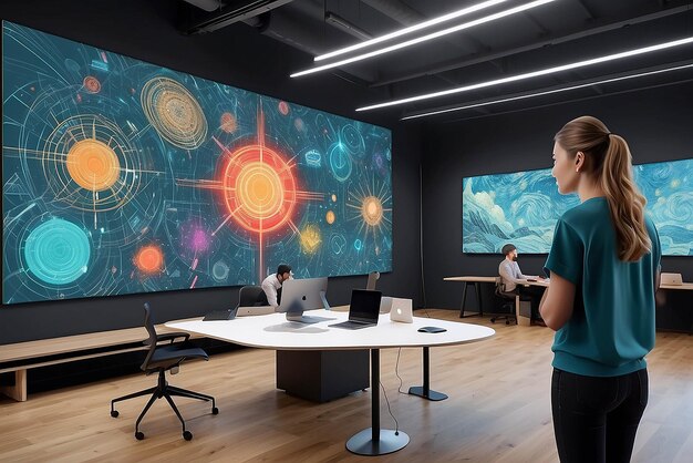 Arte digital interativa em paredes sensíveis ao toque em um modelo de espaço de trabalho colaborativo