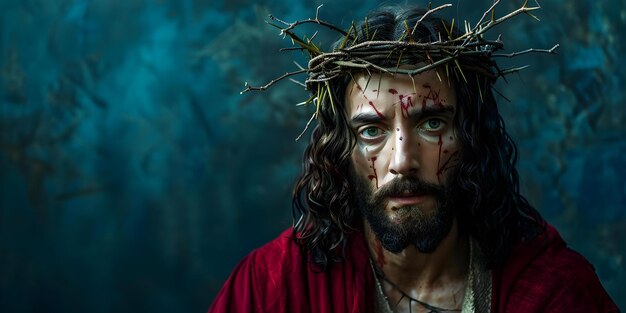 Arte digital Jesus Cristo usando uma coroa de espinhos conceito arte religiosa arte retrato arte pintura digital cristianismo simbolismo
