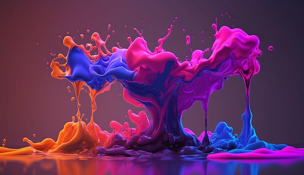 Arte digital líquido respingo rosa colorido abstrato AI imagem gerada