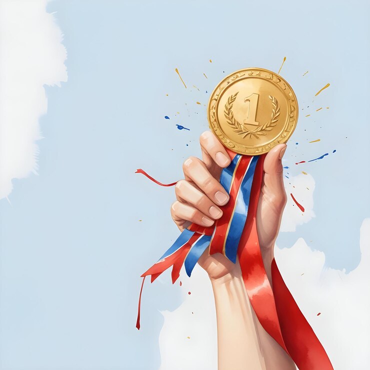 Arte digital de la mano con la medalla