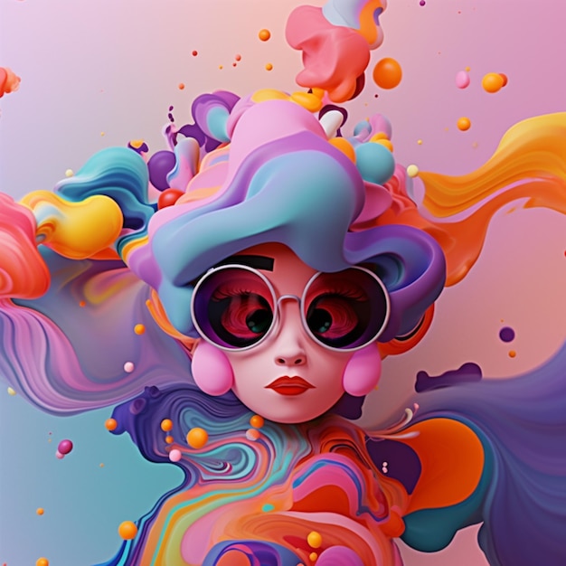 arte digital de una mujer con cabello colorido y gafas de sol generativa ai