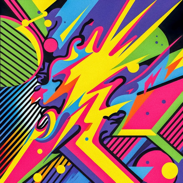 Arte digital pop arte neón patrón colorido textura granular ilustración