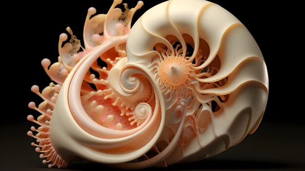 Arte digital renderizado en 3D de la concha de Nautilus