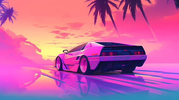 Arte digital de vaporwave super retro car