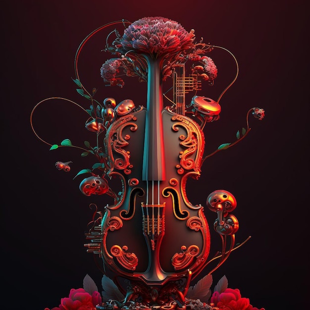 Un arte digital de un violín con una calavera.