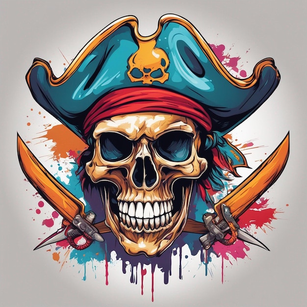 arte de diseño de camiseta de calavera pirata