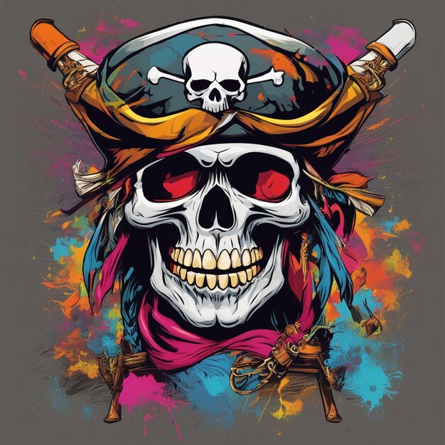 Foto arte de diseño de camiseta de calavera pirata